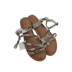 A New Day Womens 9.5 Tillie Sandals Snake Print Strappy Flat Ankle Buckle Shoe